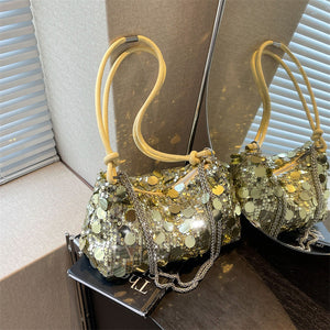 Elevate Your Style with the Women's Sequined Chain Shoulder Messenger Bag