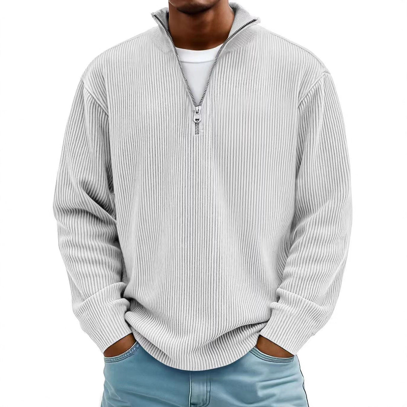 Corduroy Zipper Stand Collar Shirt