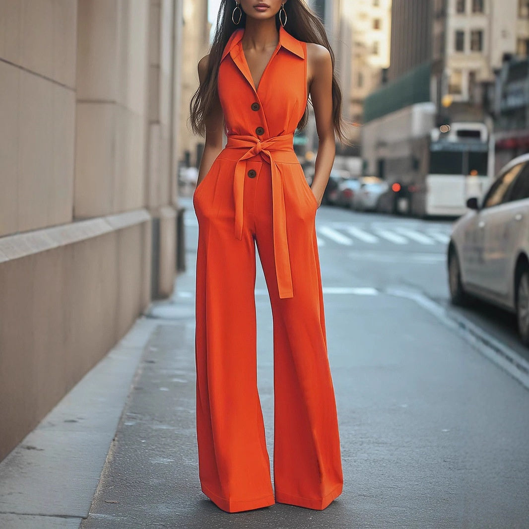 Women's Blouse Solid Color Wide Leg Jumpsuit