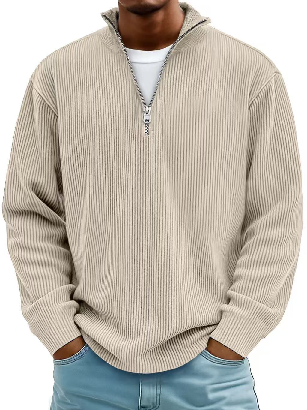 Corduroy Zipper Stand Collar Shirt