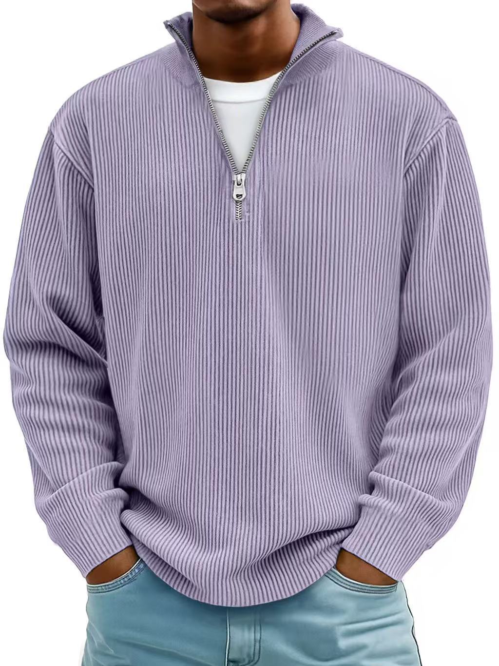 Corduroy Zipper Stand Collar Shirt