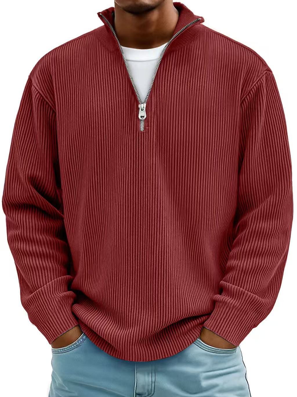 Corduroy Zipper Stand Collar Shirt