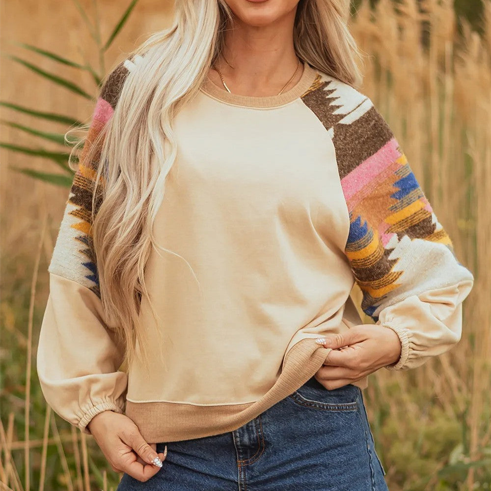 Women's Color Matching Printed Loose Sweatshirt