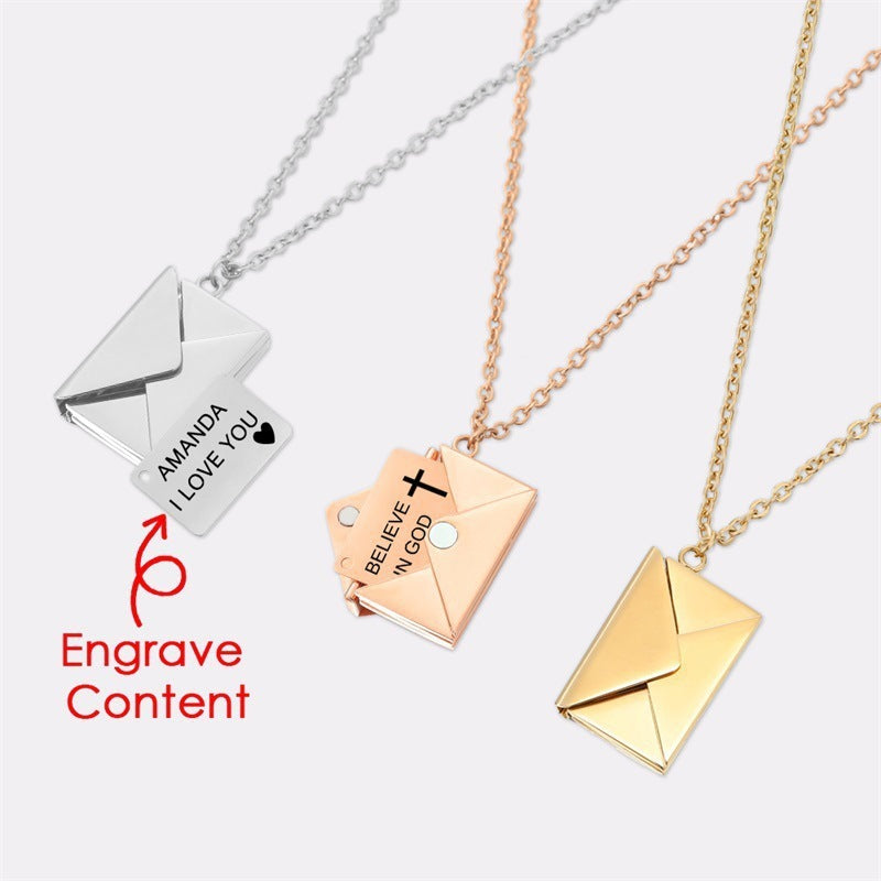 Valentine's Day Gift Envelope Engraved Necklace
