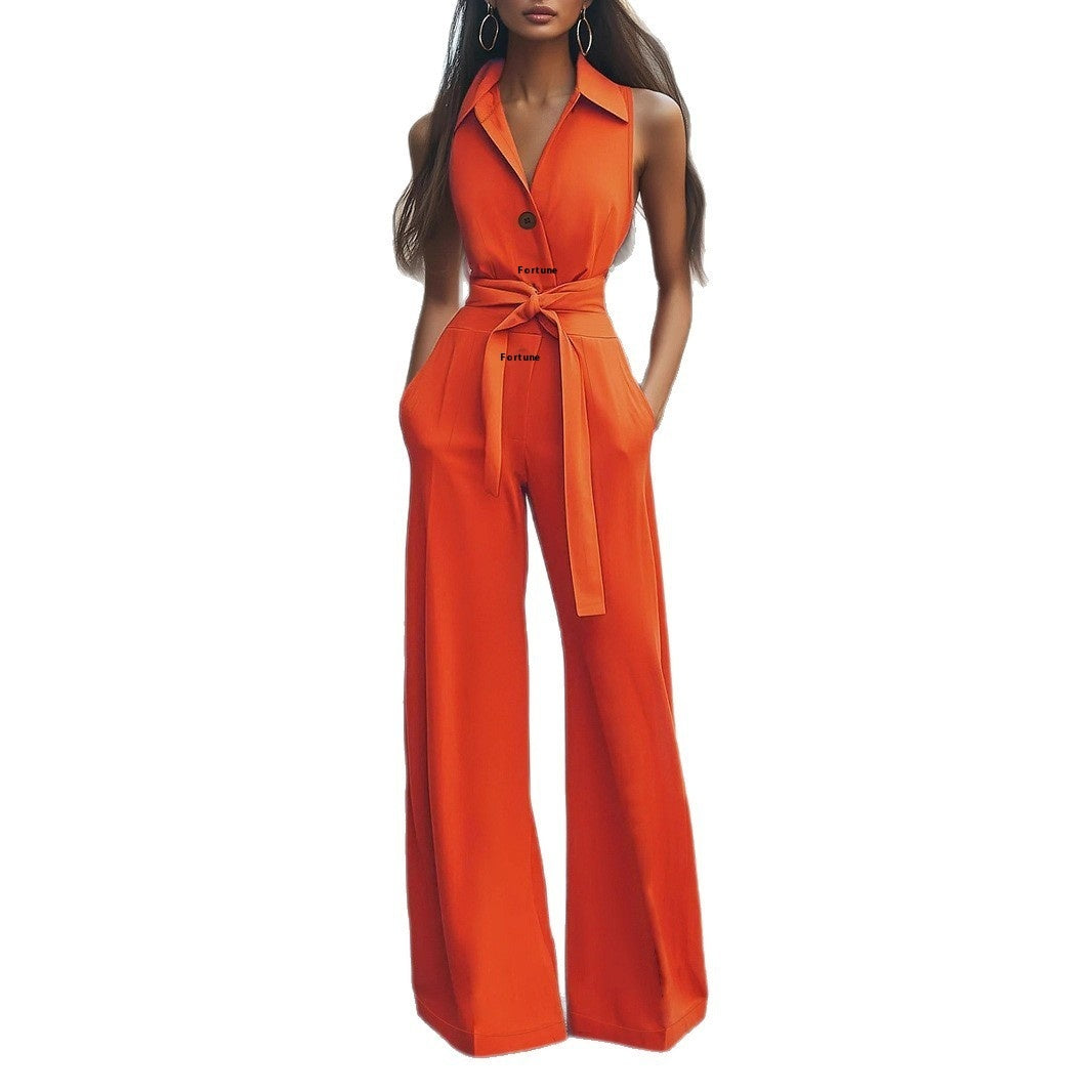 Women's Blouse Solid Color Wide Leg Jumpsuit