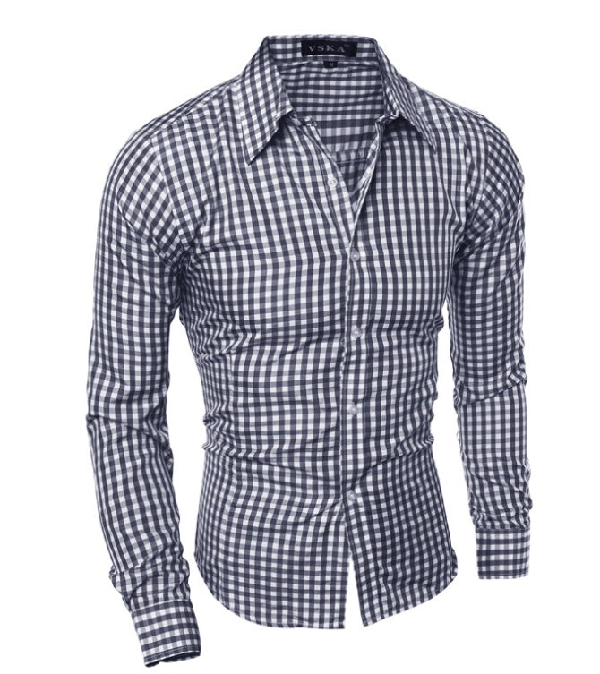 Men's Slim Long Sleeve Plaid Shirt