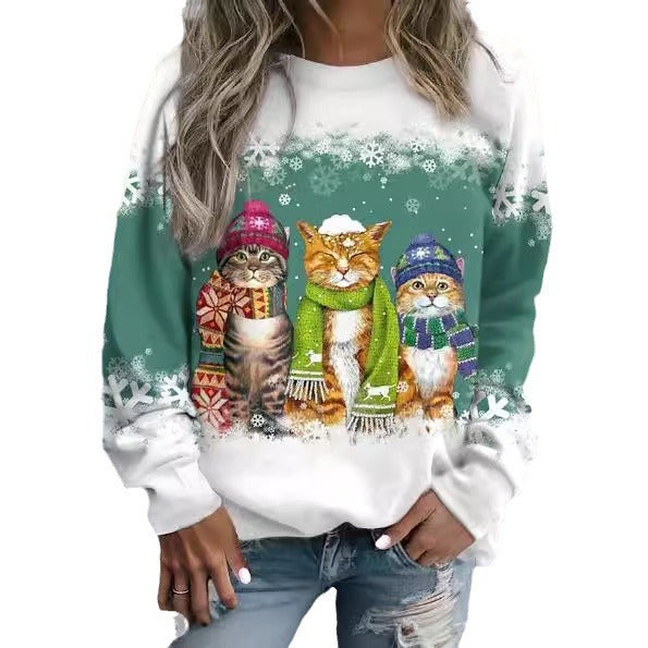 Women's Christmas Printed Long Sleeve Casual T-shirt