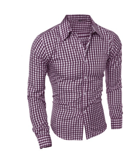 Men's Slim Long Sleeve Plaid Shirt