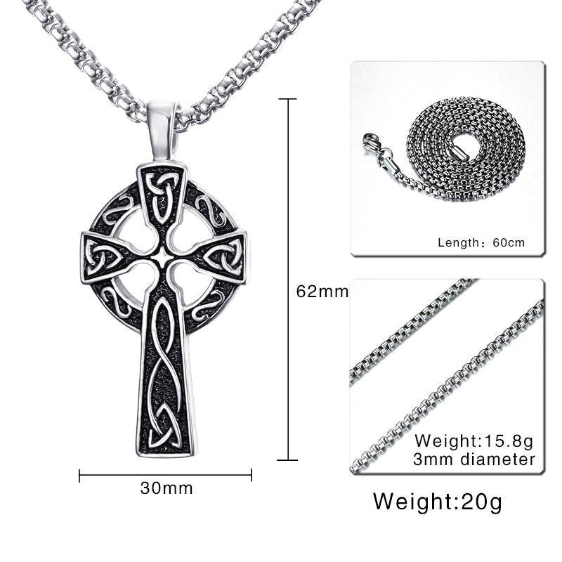 62MM Titanium Steel Celtic Cross Pendant Necklace