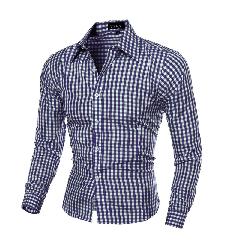 Men's Slim Long Sleeve Plaid Shirt