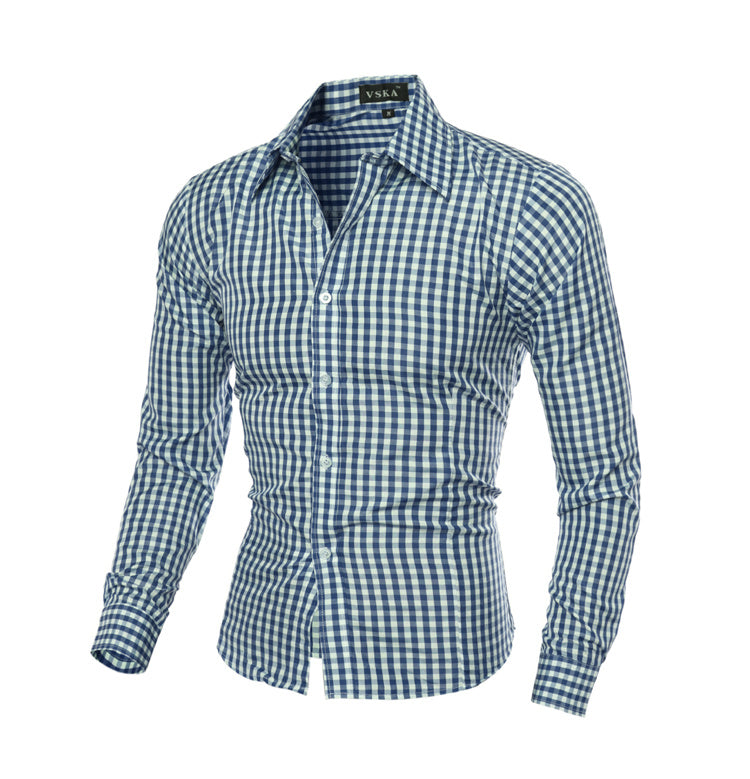 Men's Slim Long Sleeve Plaid Shirt
