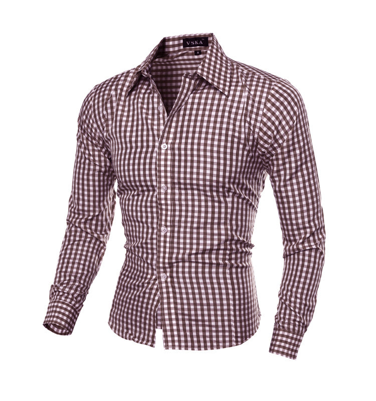 Men's Slim Long Sleeve Plaid Shirt