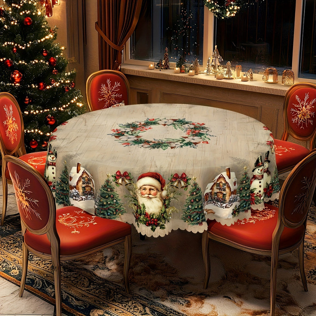 Christmas Round Tablecloth With Santa Claus Table Flag
