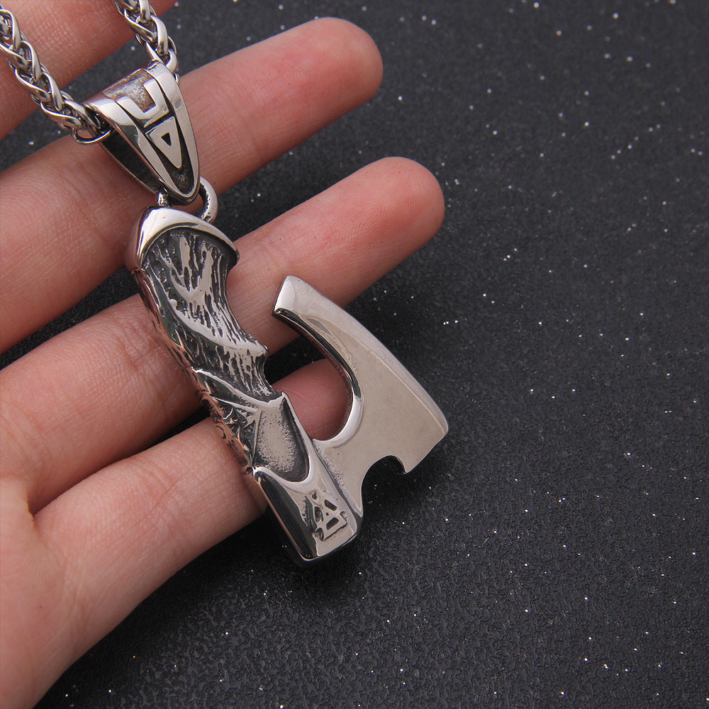 Viking Celtic Wolf Crow Double-sided Axe Pendant