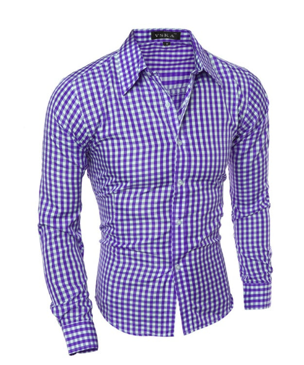 Men's Slim Long Sleeve Plaid Shirt