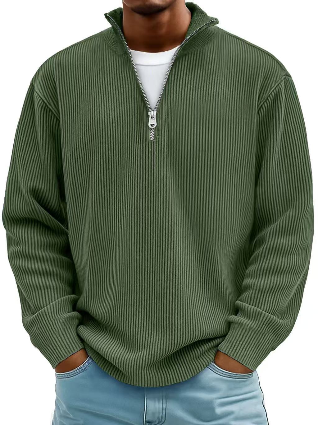 Corduroy Zipper Stand Collar Shirt