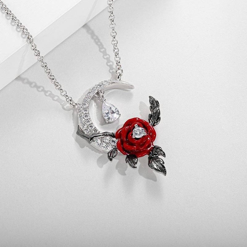 Vintage Creative Moon Red Roses Pendant