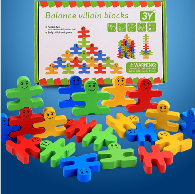 Cartoon Balanced Man Jenga Blocks