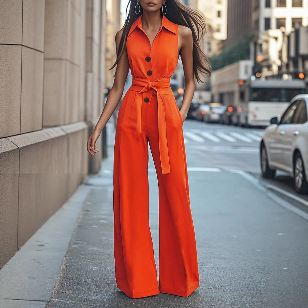 Women's Blouse Solid Color Wide Leg Jumpsuit