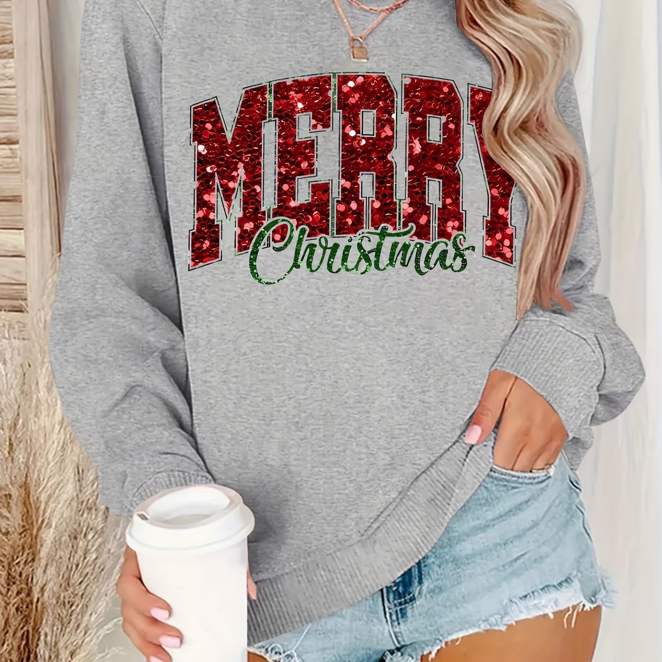 Round Neck Women's Christmas Pattern Sweater