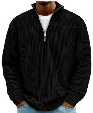 Corduroy Zipper Stand Collar Shirt