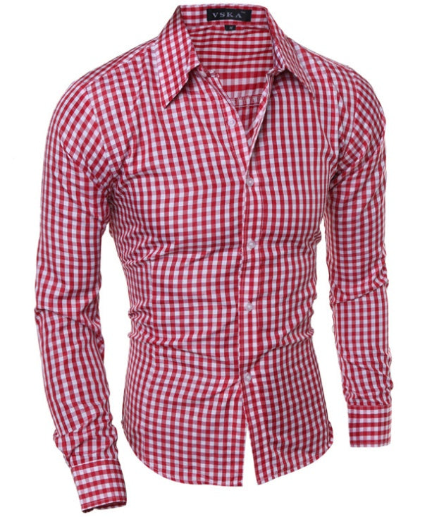 Men's Slim Long Sleeve Plaid Shirt