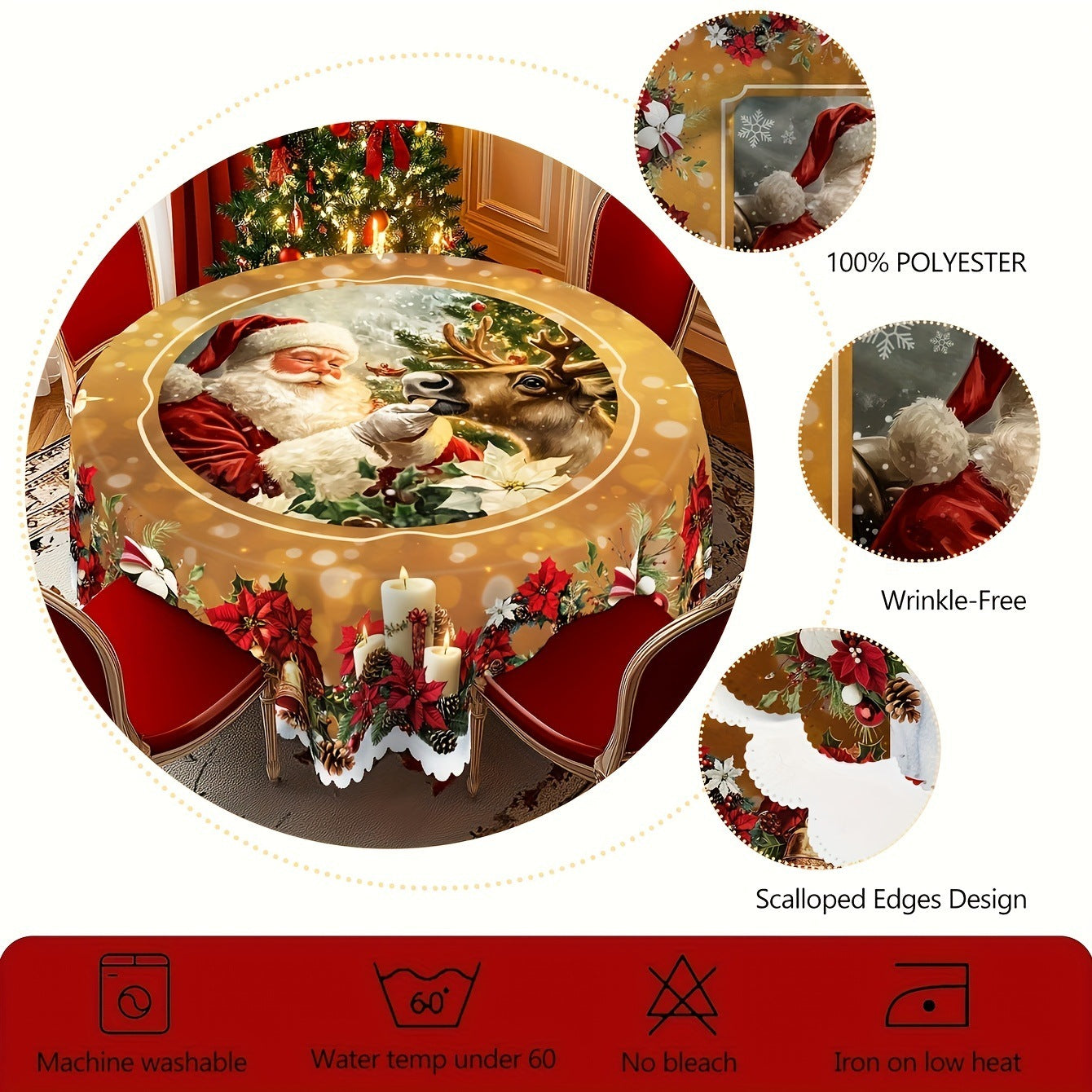 Christmas Round Tablecloth With Santa Claus Table Flag