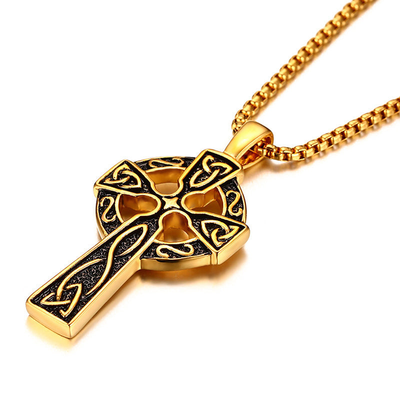 62MM Titanium Steel Celtic Cross Pendant Necklace