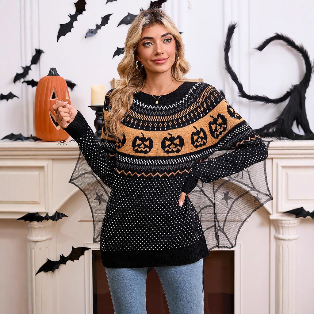 Women's Halloween Pumpkin Embroidered Sweater