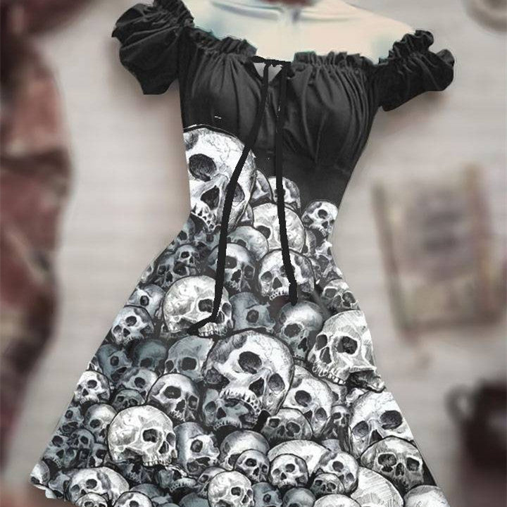 Halloween 3D Skull Print Women's A- Line Skirt