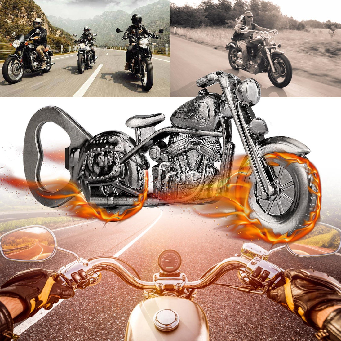Old Style Motorcycle Beer Bottle Opener Black Gift Box