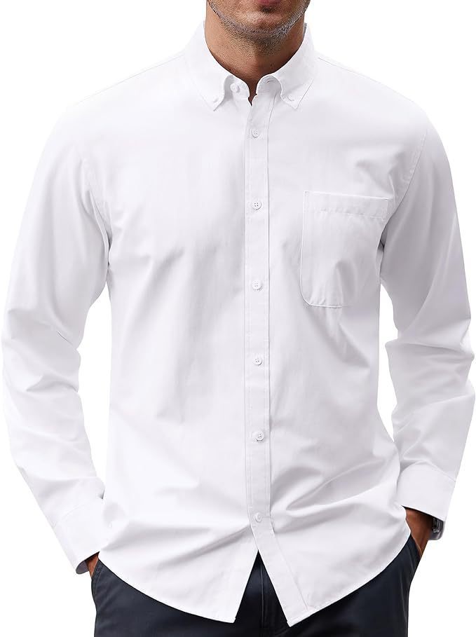 Solid Color Oxford Long Sleeve Button Shirt
