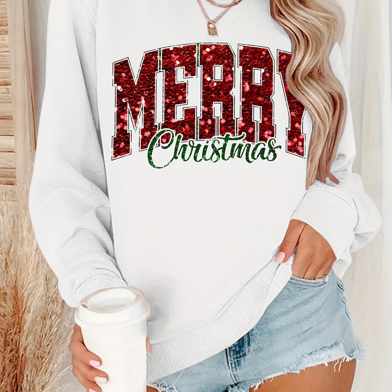 Round Neck Women's Christmas Pattern Sweater