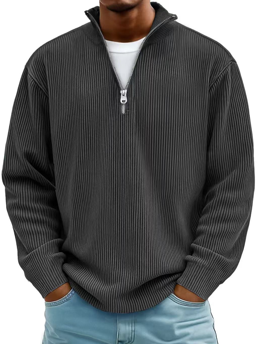 Corduroy Zipper Stand Collar Shirt