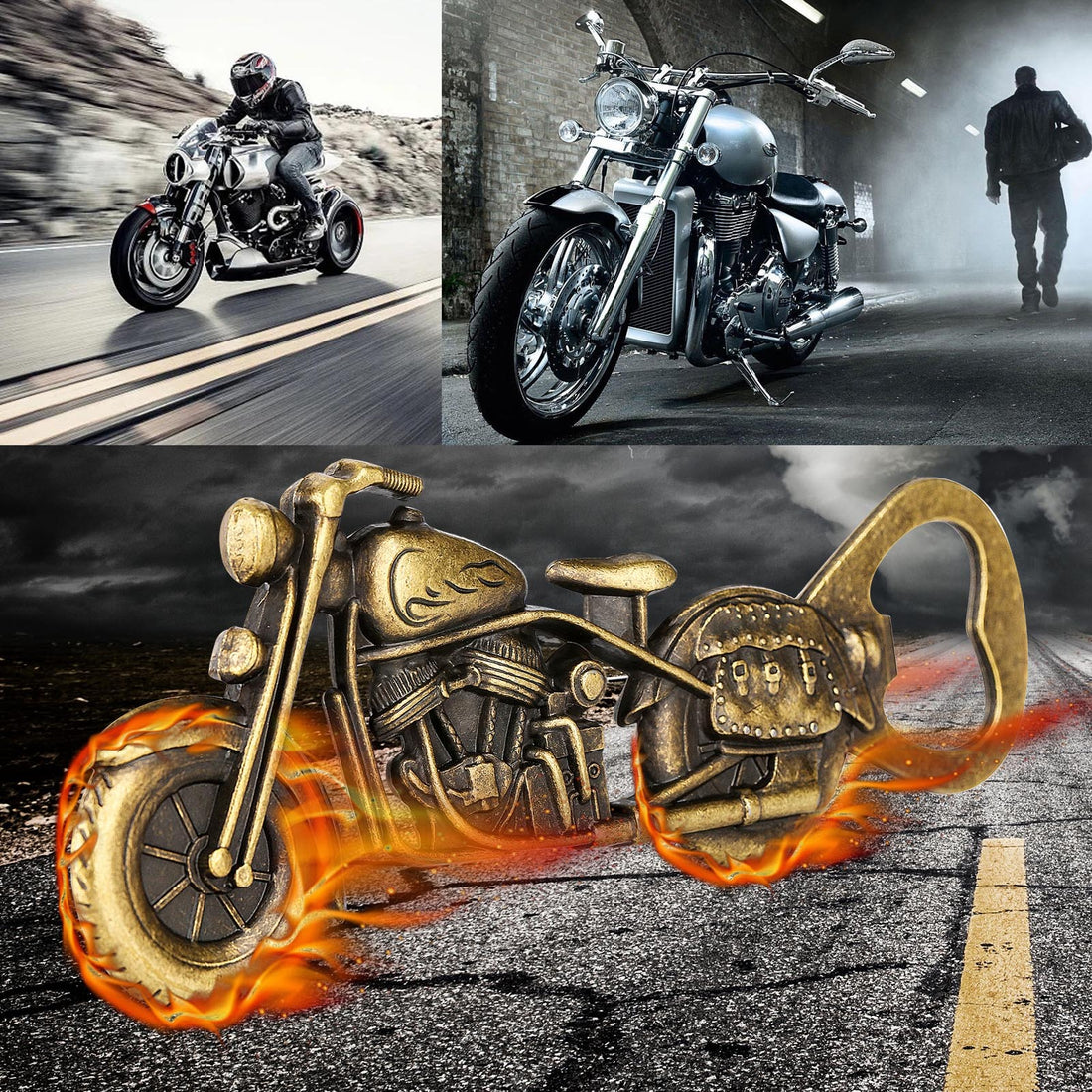 Old Style Motorcycle Beer Bottle Opener Black Gift Box