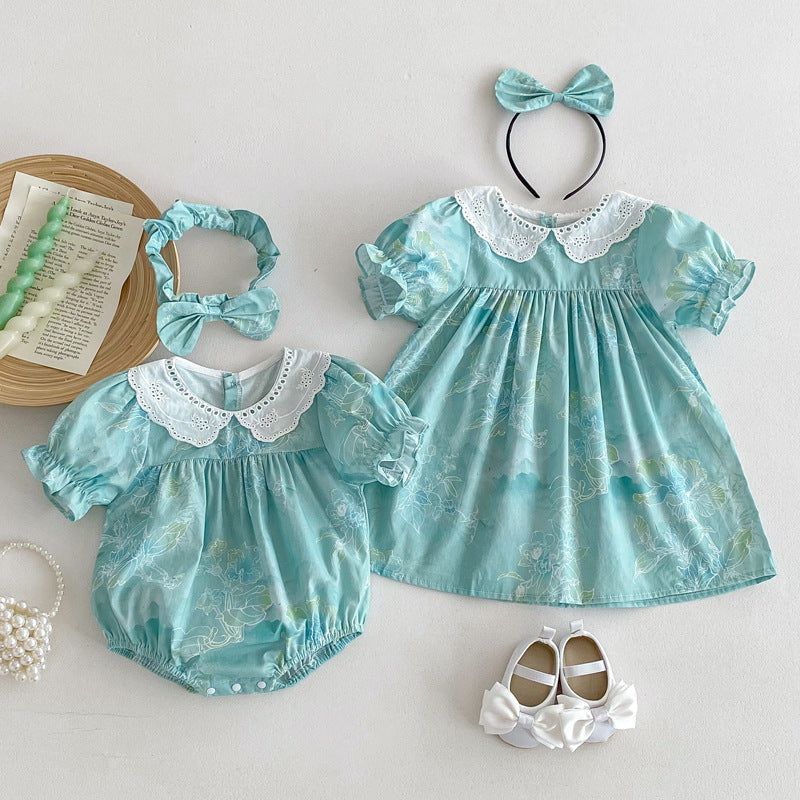 Baby Triangle Rompers Girl Puff Sleeve Dress