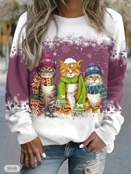 Women's Christmas Printed Long Sleeve Casual T-shirt