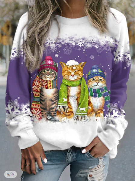 Women's Christmas Printed Long Sleeve Casual T-shirt