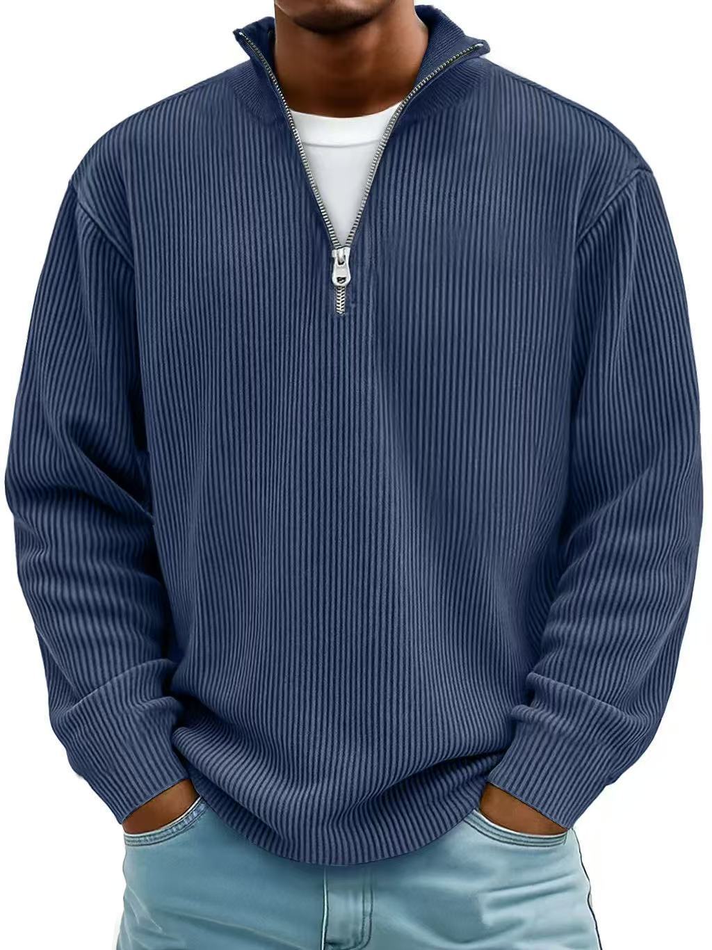 Corduroy Zipper Stand Collar Shirt