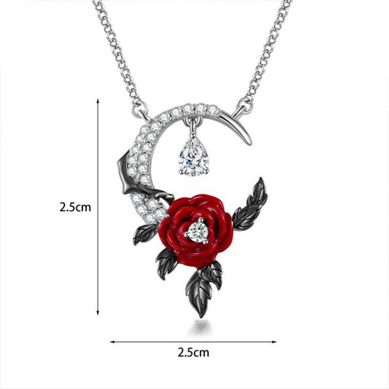 Vintage Creative Moon Red Roses Pendant