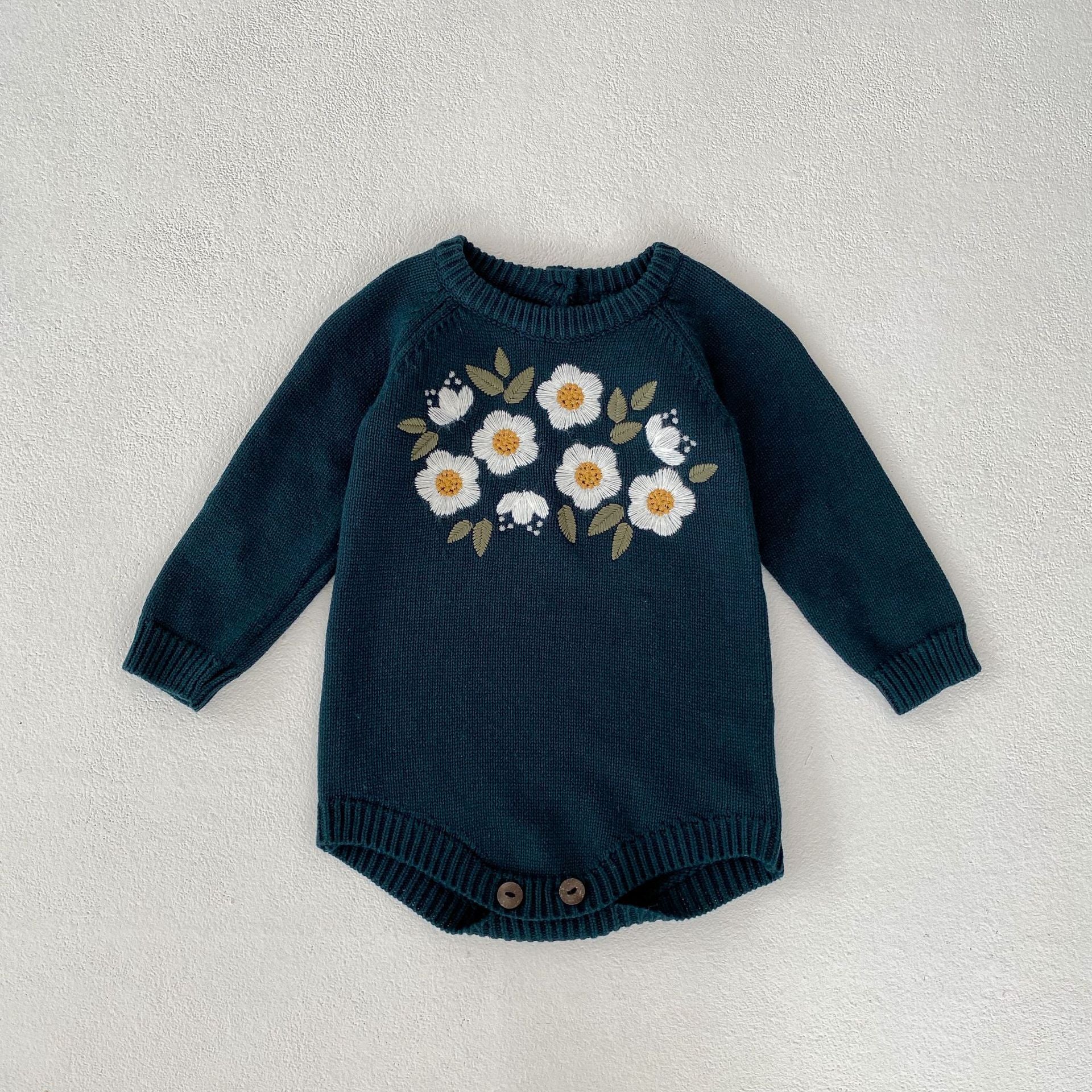 Baby Girl's Dark Green Embroidered