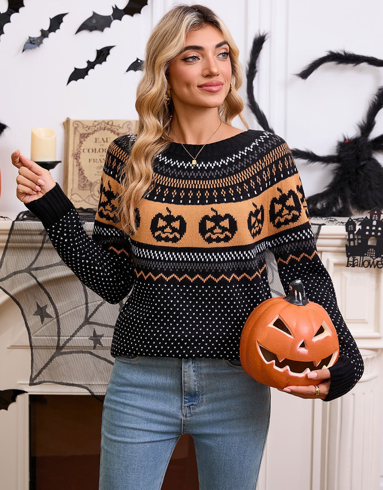 Women's Halloween Pumpkin Embroidered Sweater