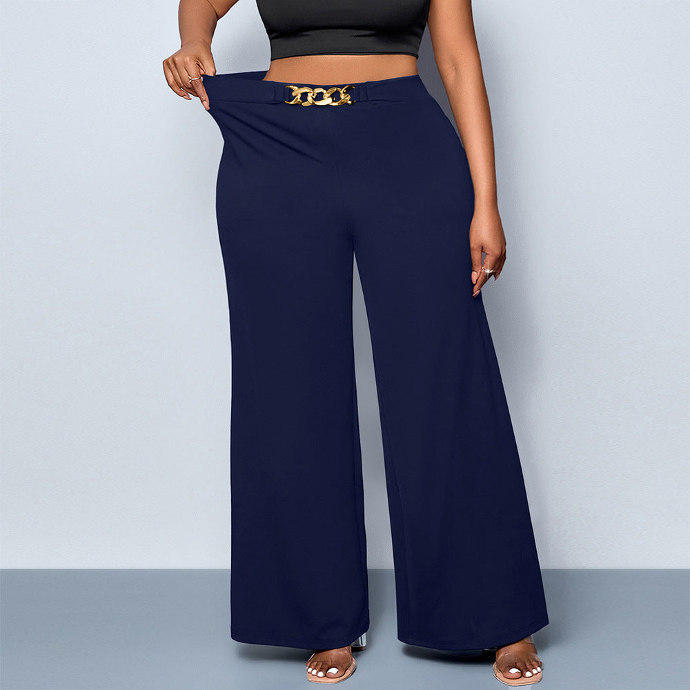 Summer Plus Size Metal Buckle Trousers For Women