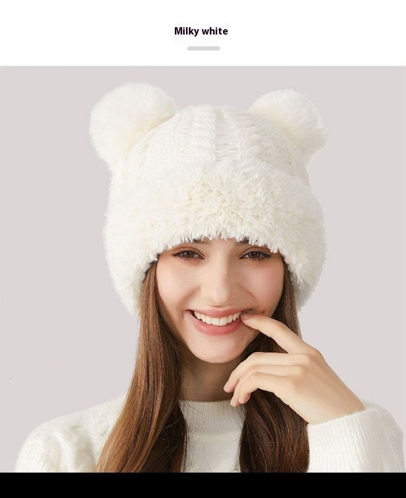 Women's Winter Cute Fur Ball Knitted Hat