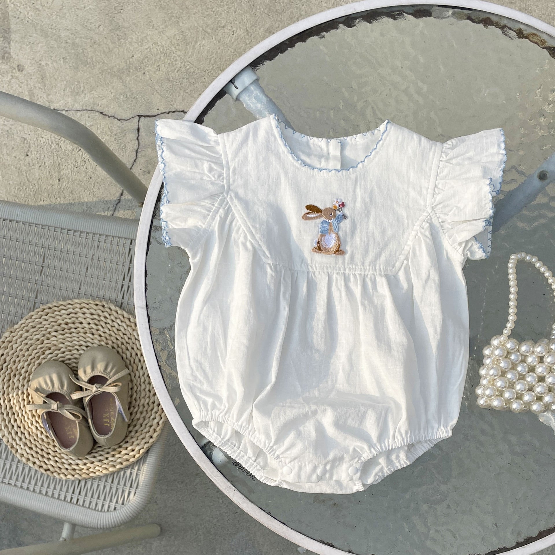 Baby Girl Bunny Embroidery Bottom-covering Rompers