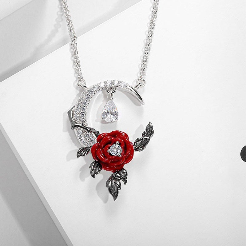 Vintage Creative Moon Red Roses Pendant