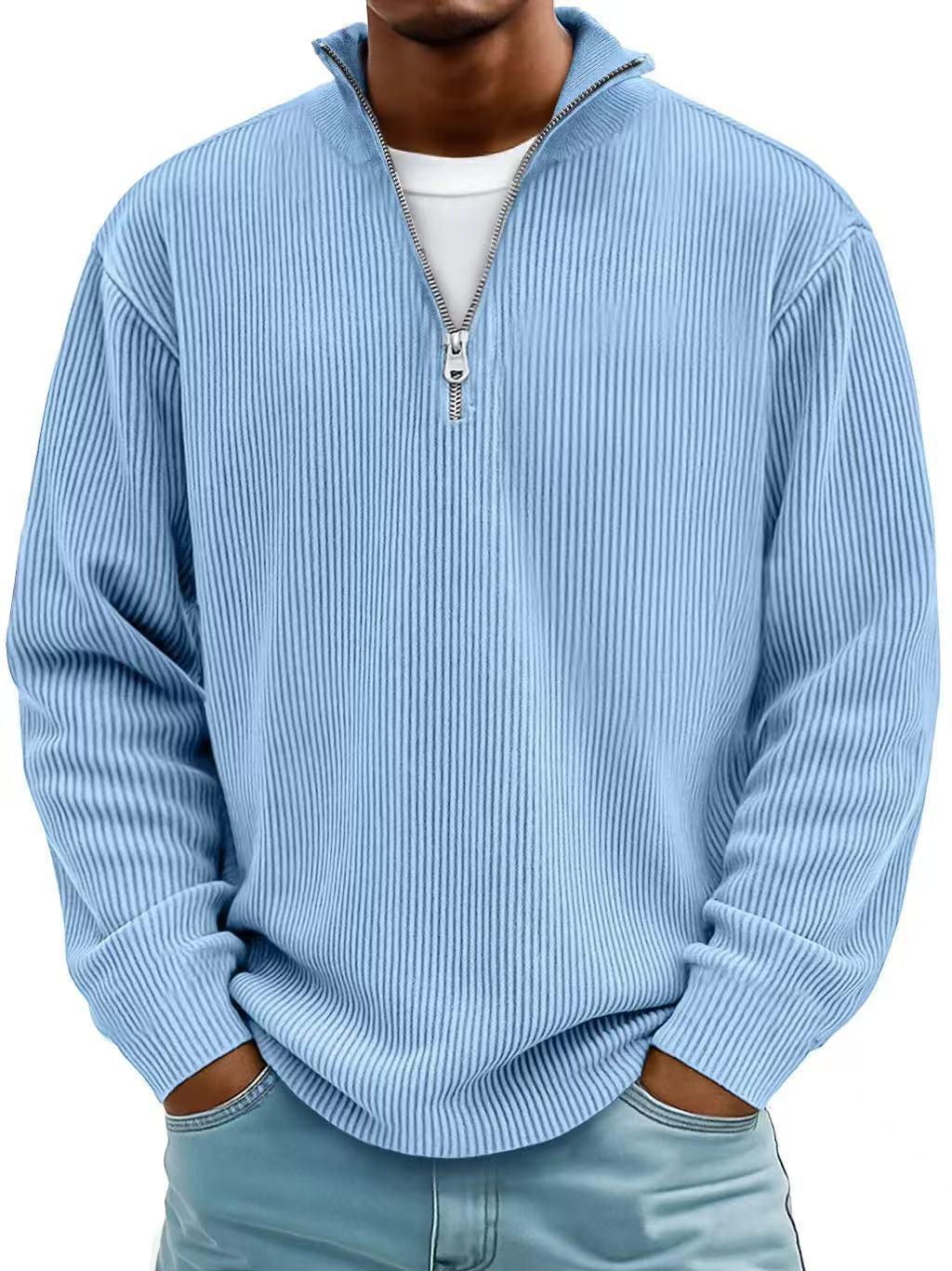 Corduroy Zipper Stand Collar Shirt