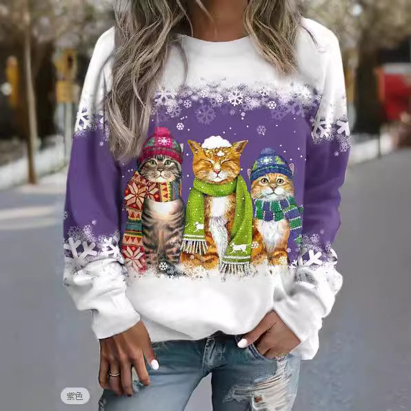 Women's Christmas Printed Long Sleeve Casual T-shirt