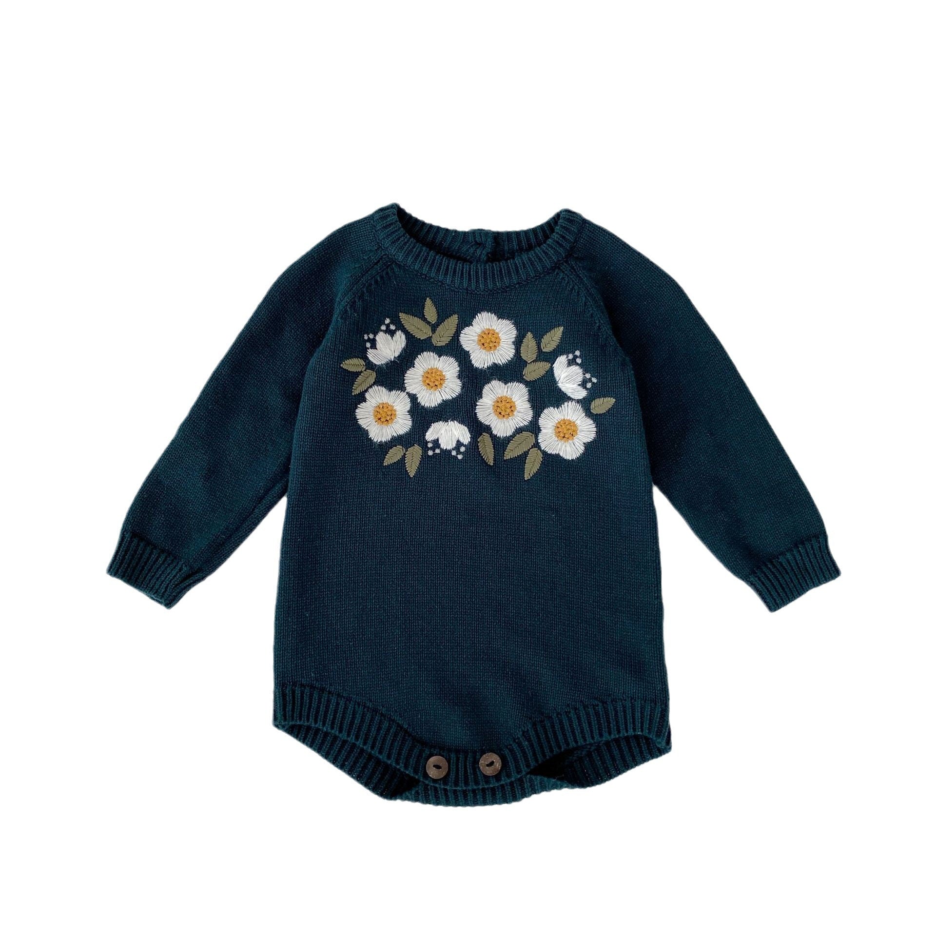 Baby Girl's Dark Green Embroidered