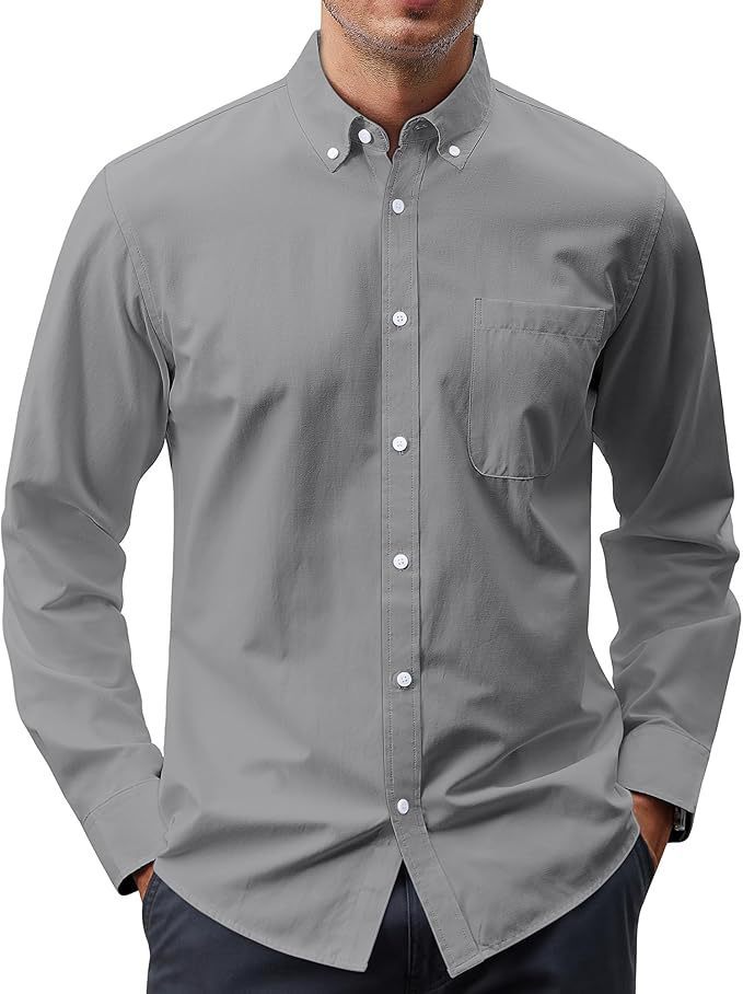 Solid Color Oxford Long Sleeve Button Shirt